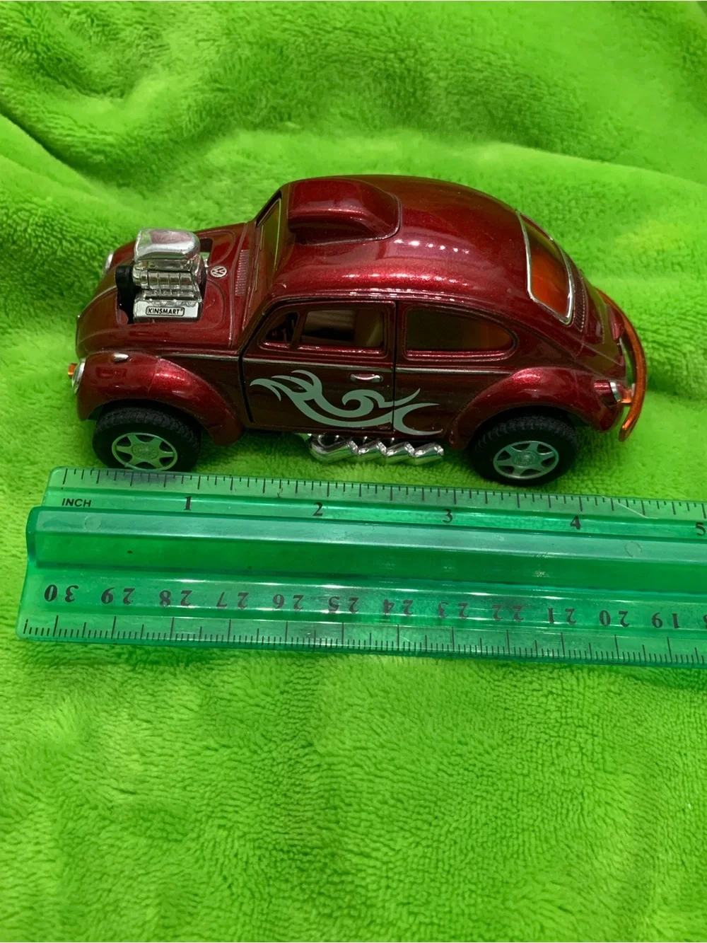 Red Metallic Classic Beetle Toy Car with White Flames - Kids Toys